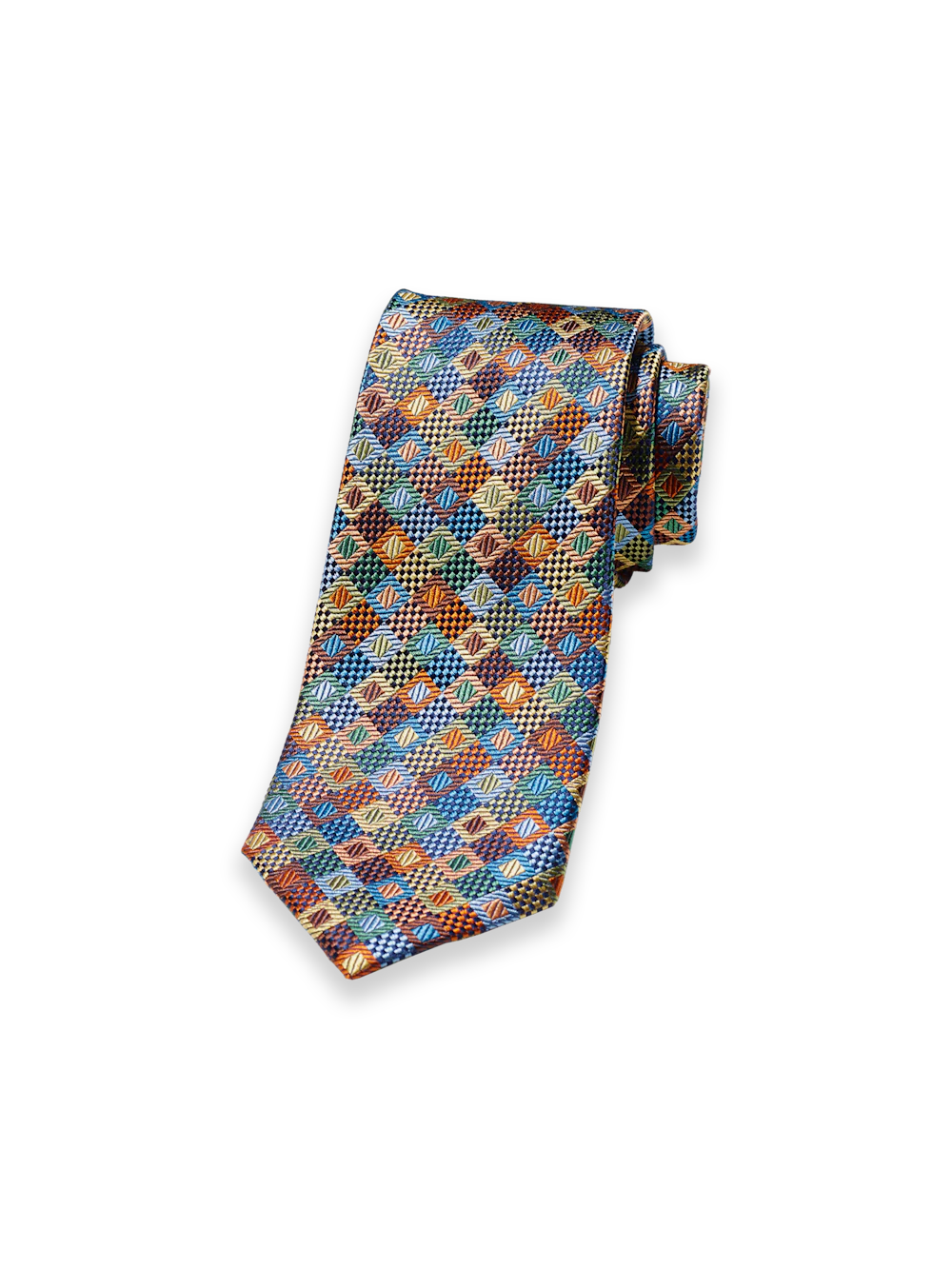 Geometric Woven Silk Tie - Brown Multi