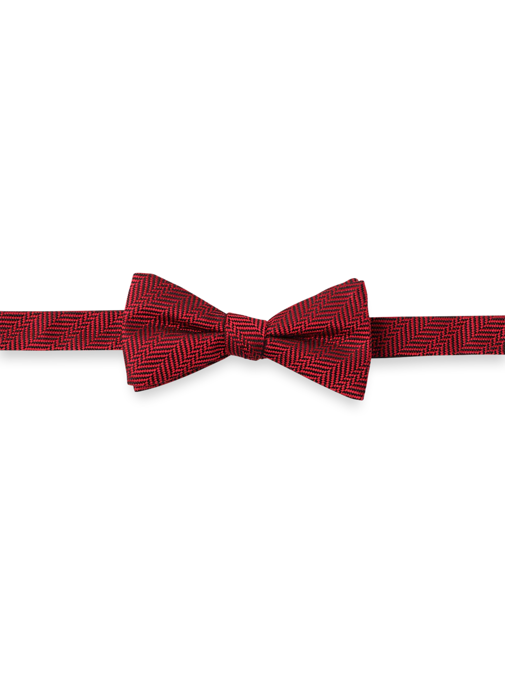 Herringbone Woven Silk Pre-tied Bow Tie - Red