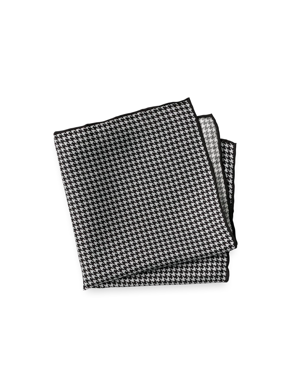 Houndstooth Silk Pocket Square - Black/grey