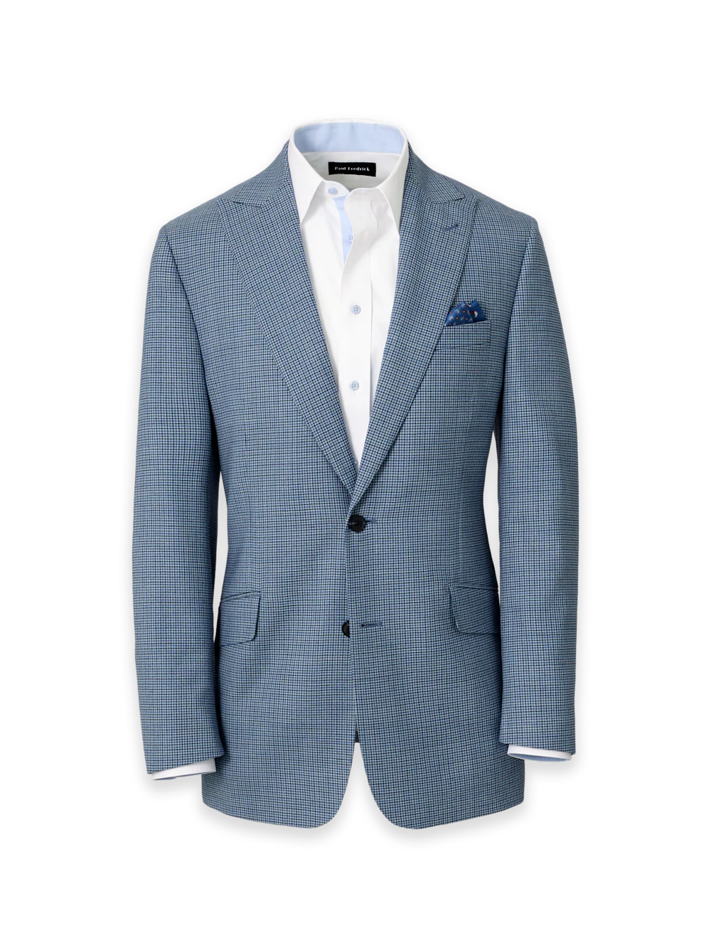 Houndstooth Wool Blend Single Breasted Peak Lapel Suit Jacket - Blue Houndstooth