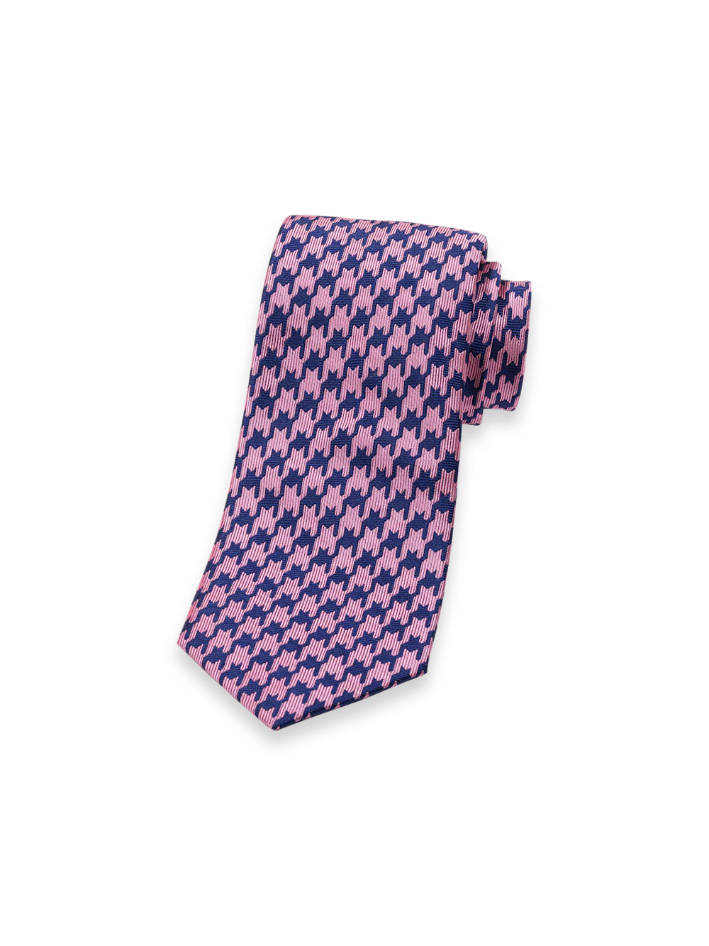 Houndstooth Woven Silk Tie - Pink/navy