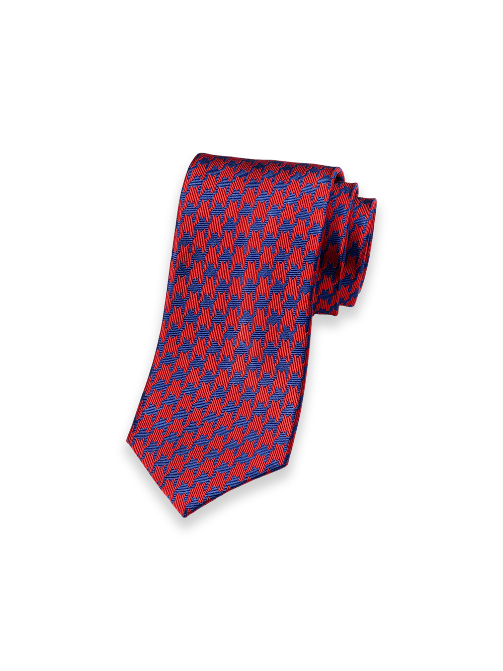 Houndstooth Woven Silk Tie - Red/navy