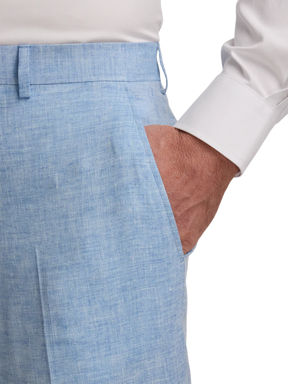 Italian Linen Blend Flat Front Suit Pants - Light Blue - Image 4