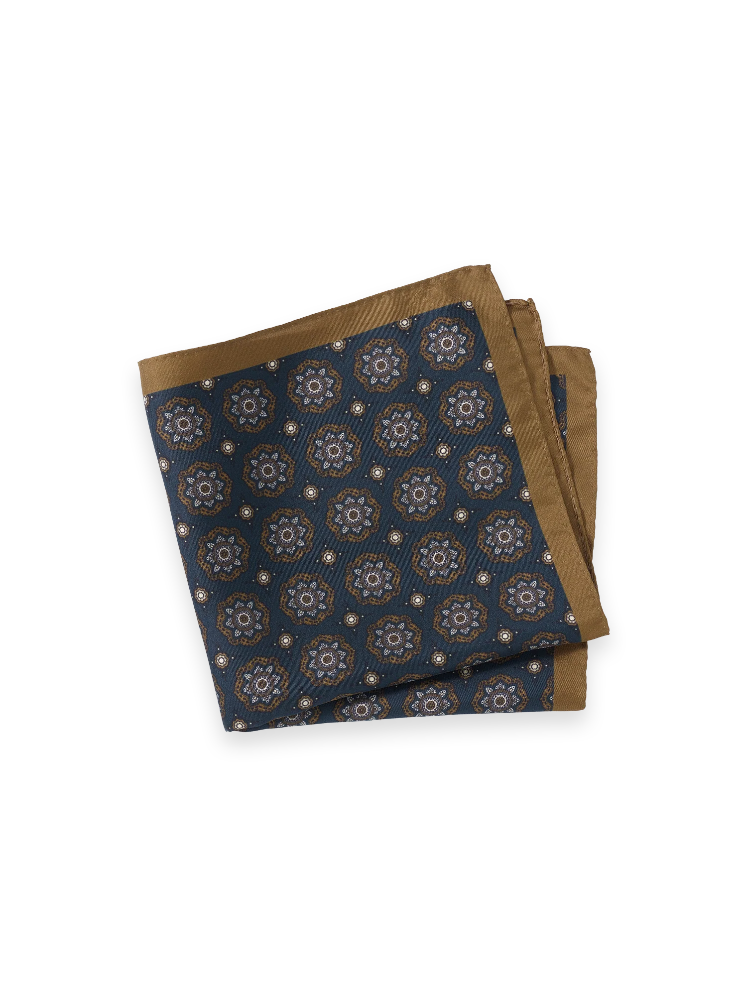 Medallion Silk Pocket Square - Blue/tan