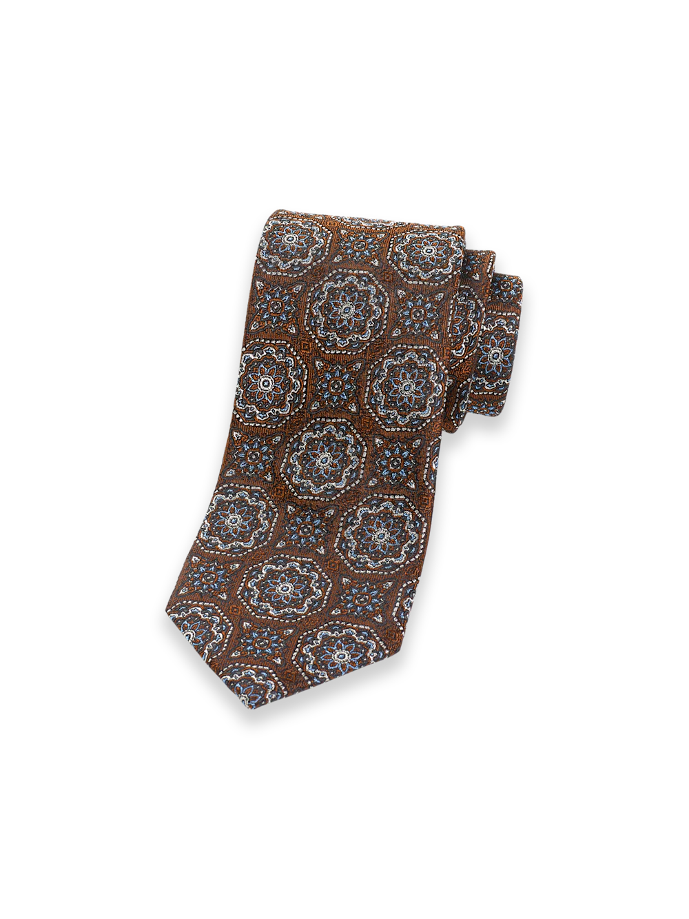 Medallion Woven Silk Tie - Brown Multi
