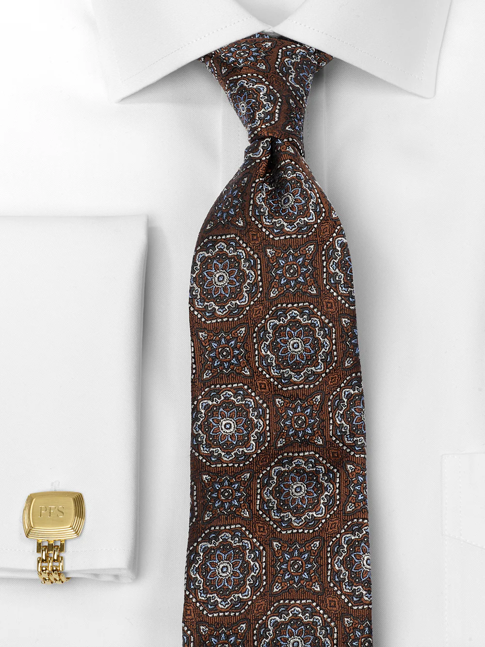 Medallion Woven Silk Tie - Brown Multi - Image 2