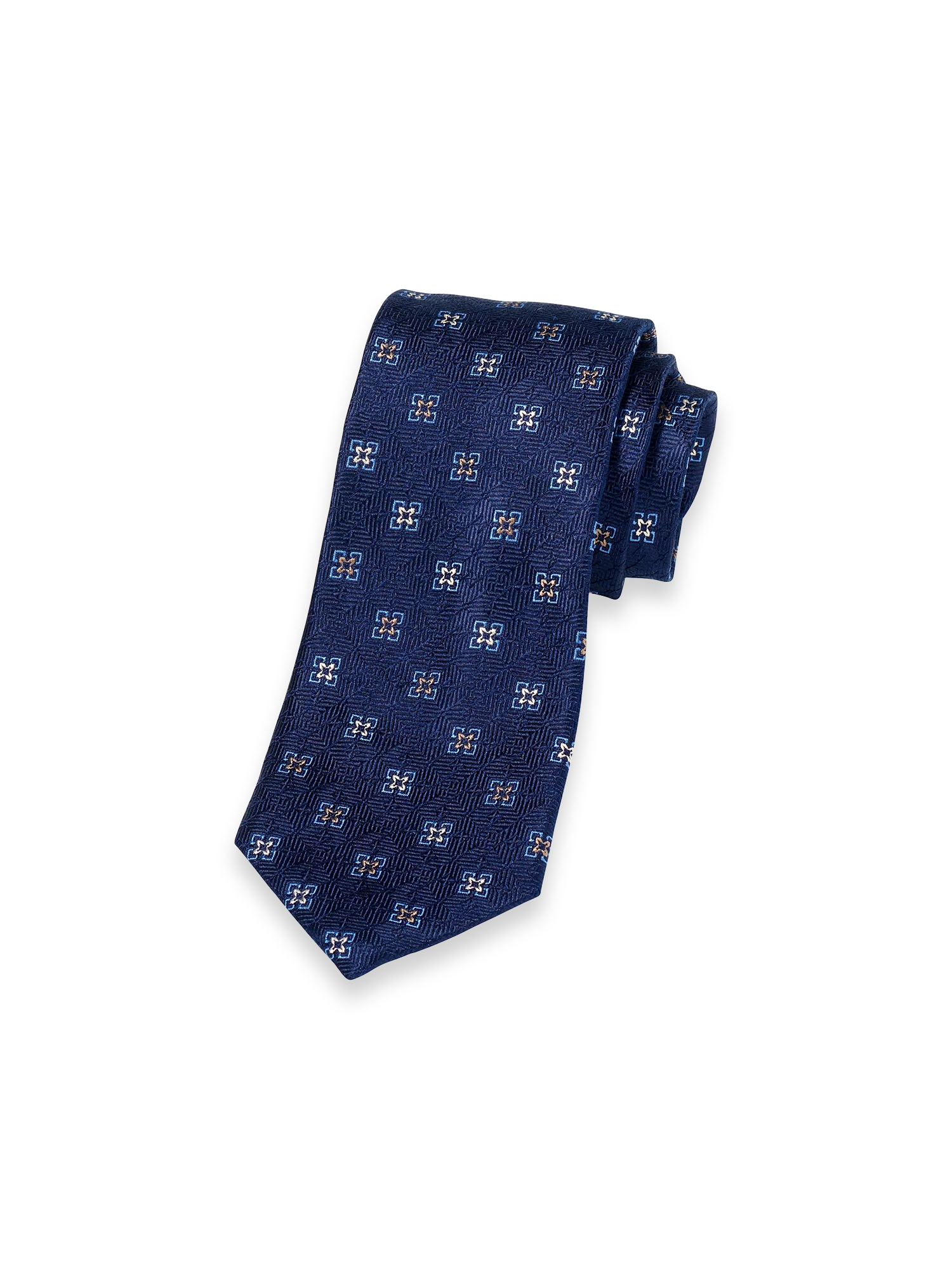 Medallion Woven Silk Tie - Navy