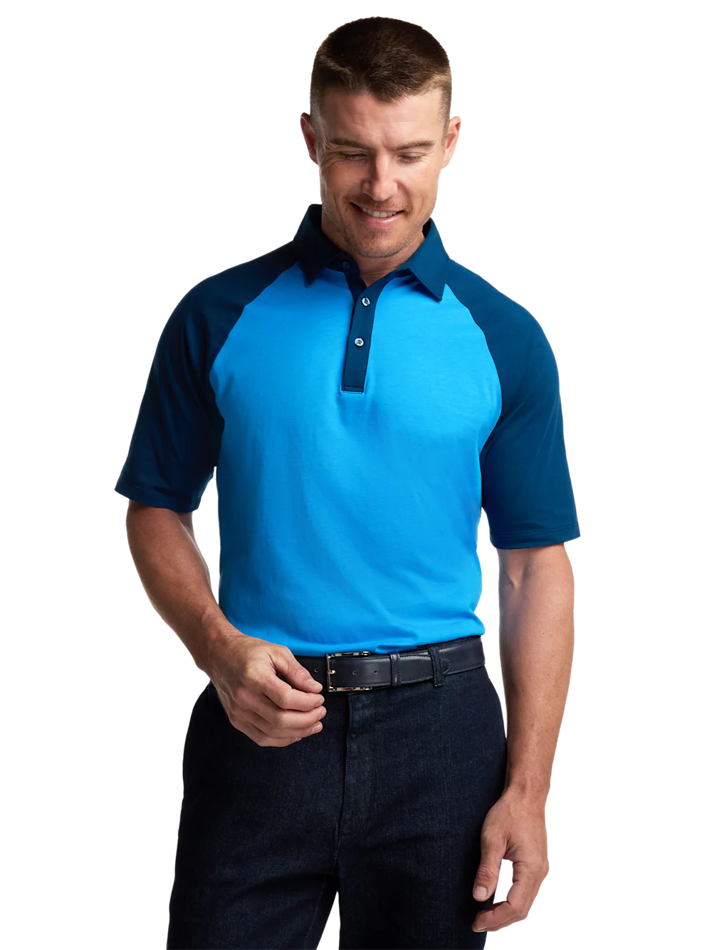 Mercerized Cotton Three Button Polo - Blue - Image 2
