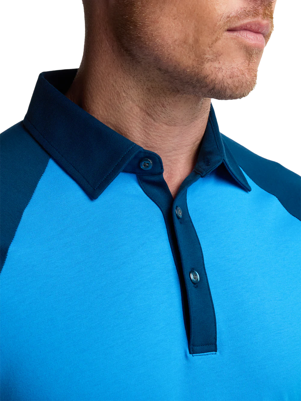 Mercerized Cotton Three Button Polo - Blue - Image 3