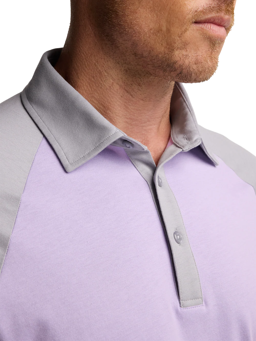 Mercerized Cotton Three Button Polo - Purple - Image 3