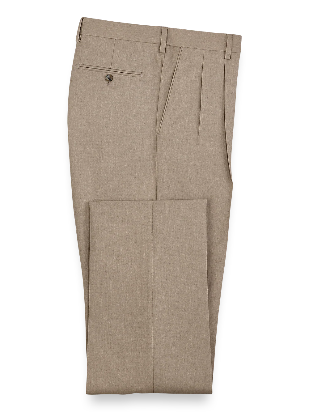 Microfiber Herringbone Pleated Pants - Tan