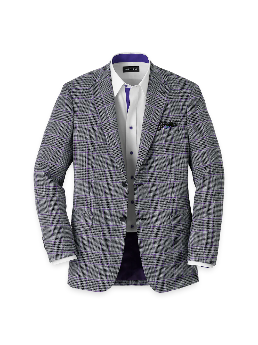 Microfiber Plaid Single Breasted Notch Lapel Sport Coat - Grey/purple