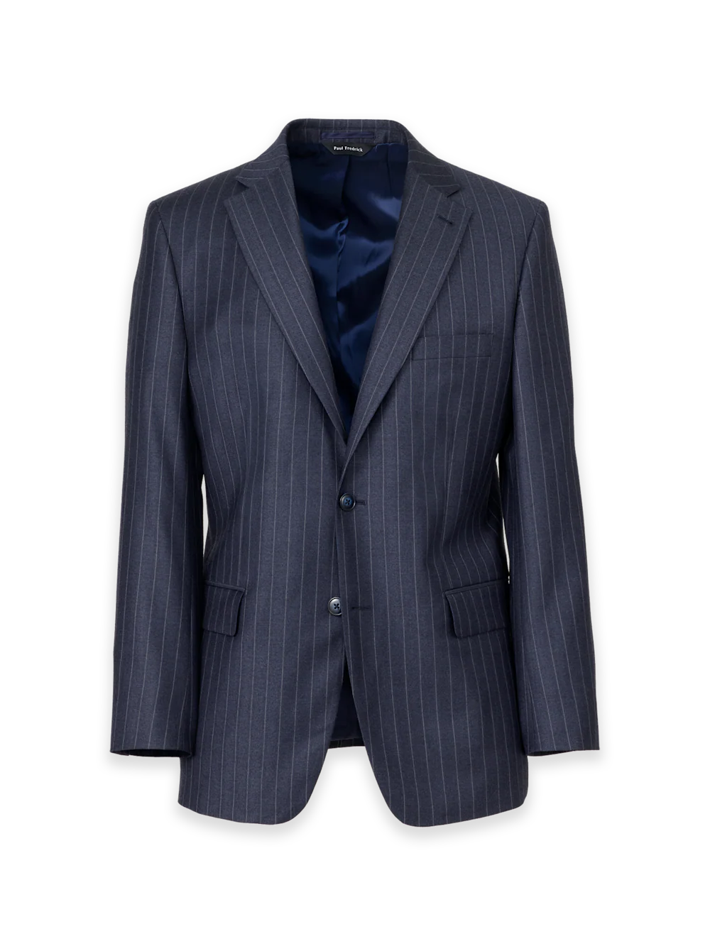 Navy Wool Stripe Single Breasted Notch Lapel Suit Jacket - Navy