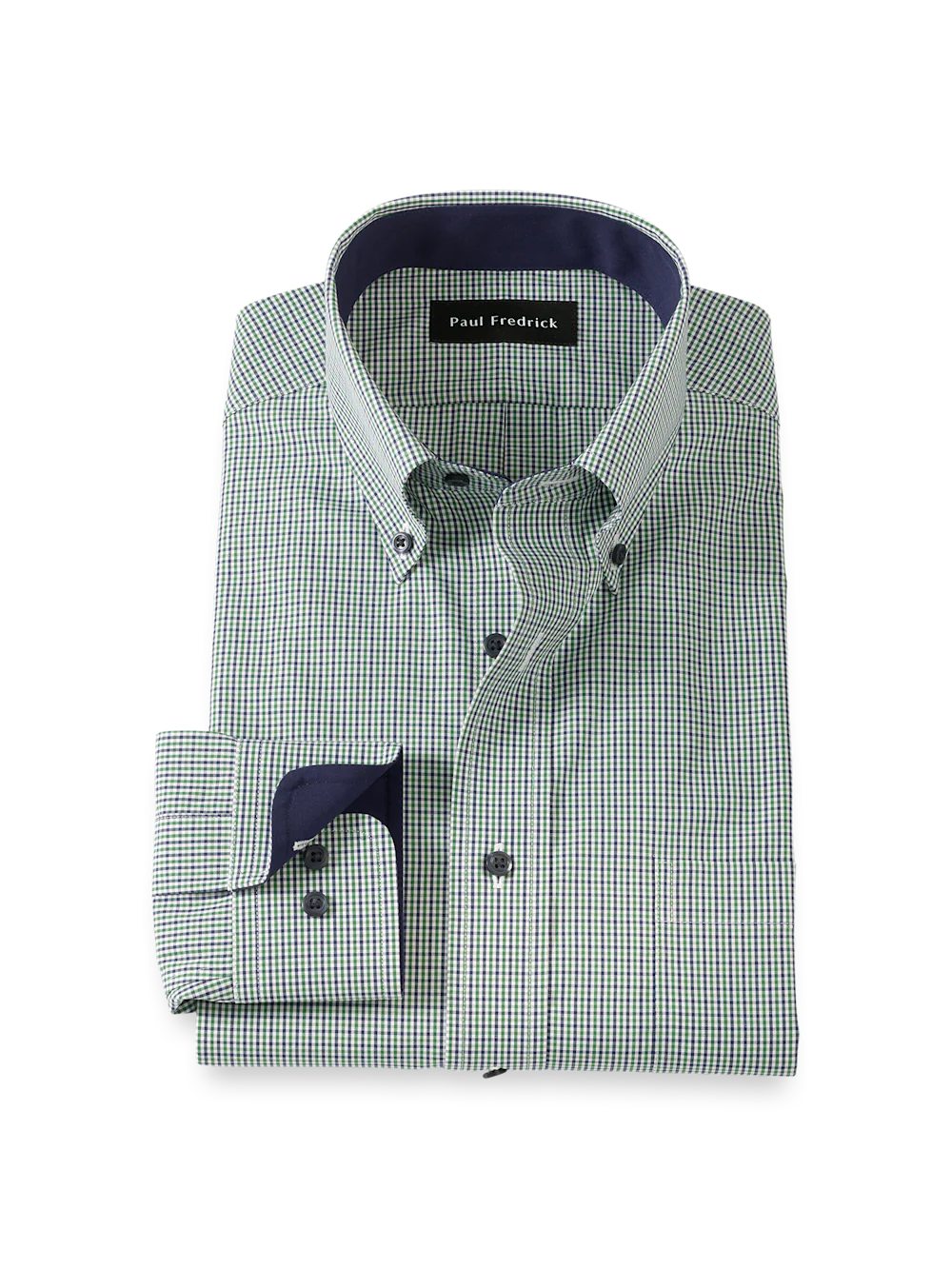 Non-Iron Cotton Check Dress Shirt With Contrast Trim - Green