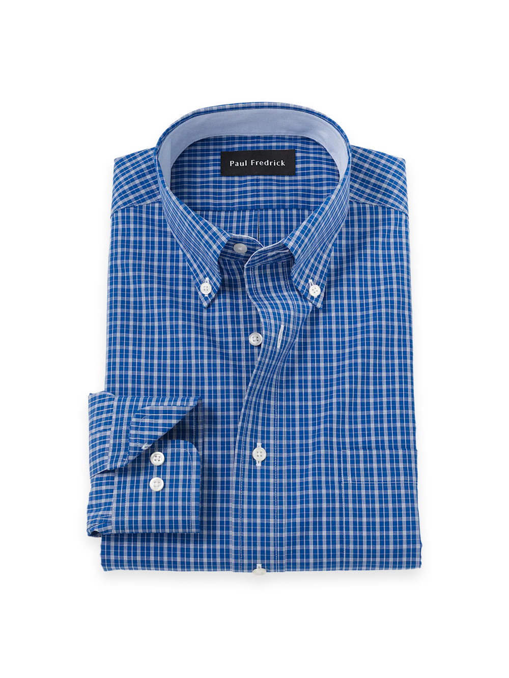 Non-Iron Cotton Check Dress Shirt With Contrast Trim - Blue
