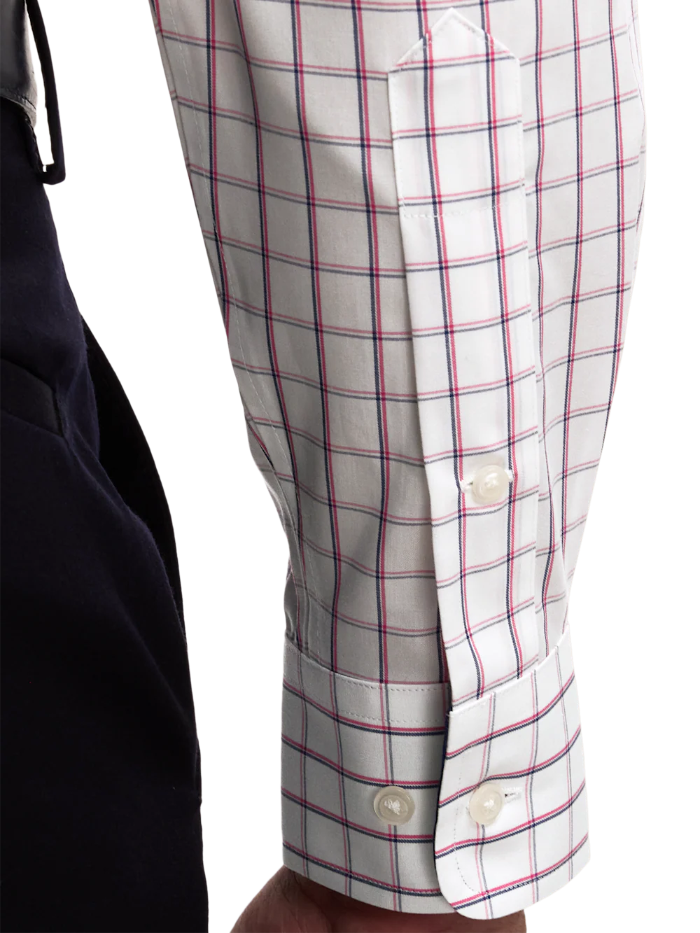 Non-Iron Cotton Check Dress Shirt With Contrast Trim - Navy/pink - Image 4