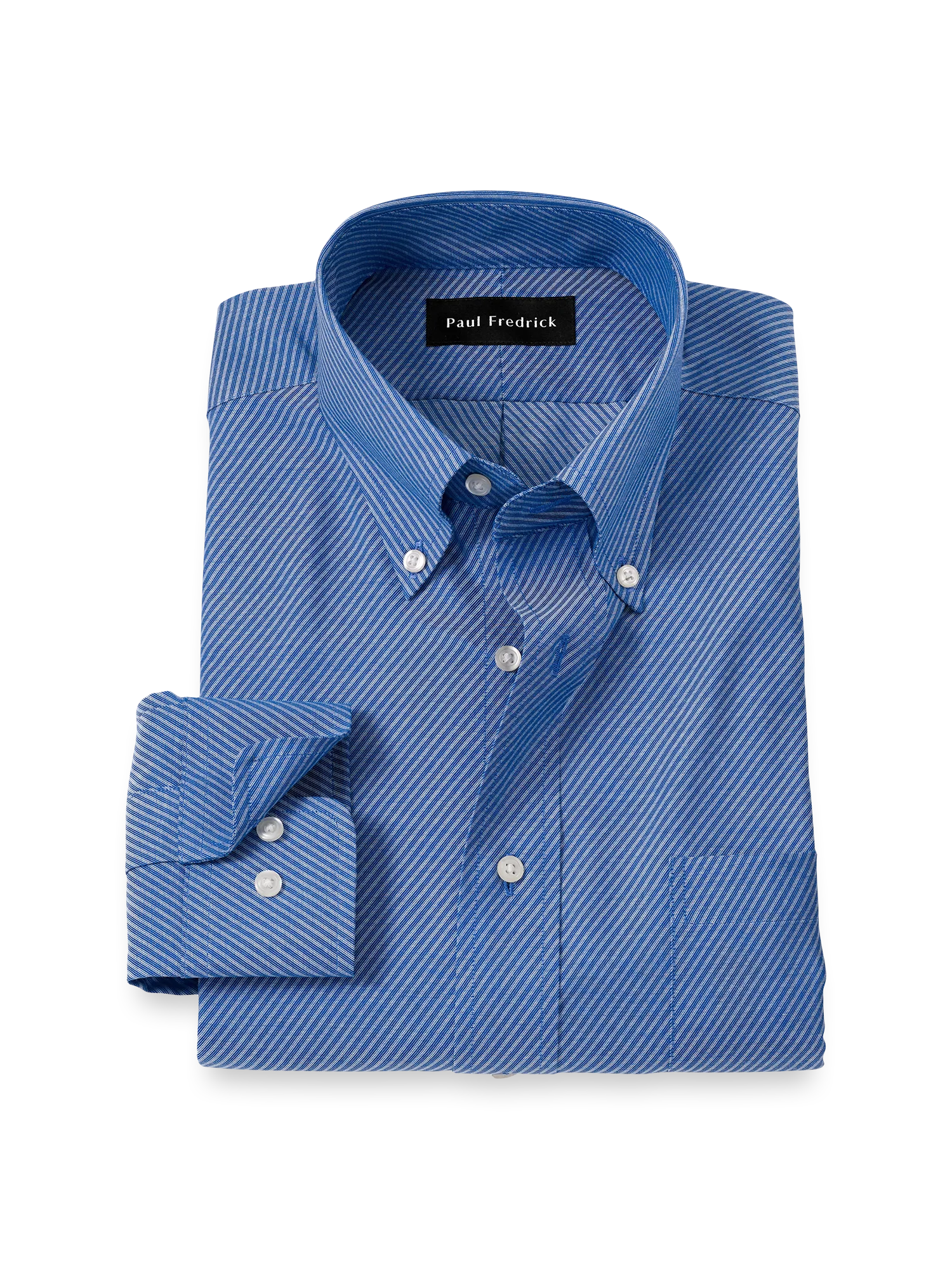 Non-Iron Cotton Diagonal Stripe Dress Shirt - Blue