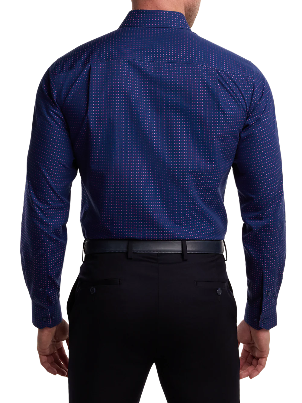 Non-Iron Cotton Dot Dress Shirt With Contrast Trim - Navy/pink - Image 5