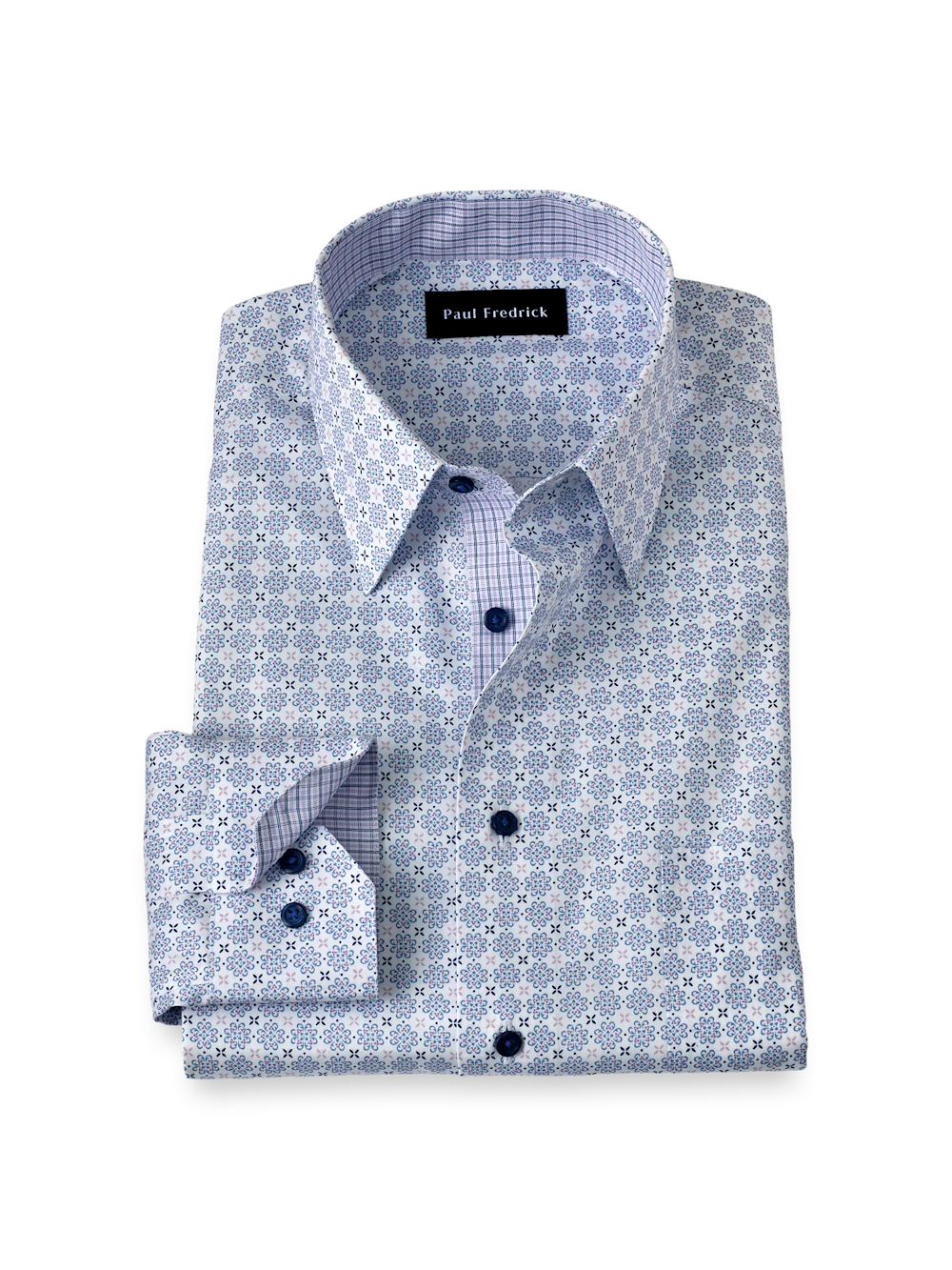 Non-Iron Cotton Geometric Dress Shirt With Contrast Trim - White/purple