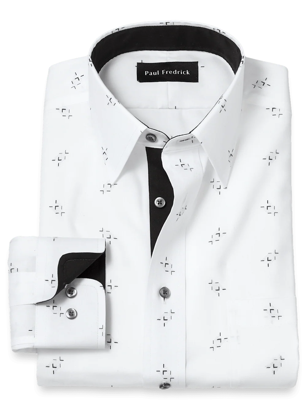 Non-Iron Cotton Houndstooth Dress Shirt - White