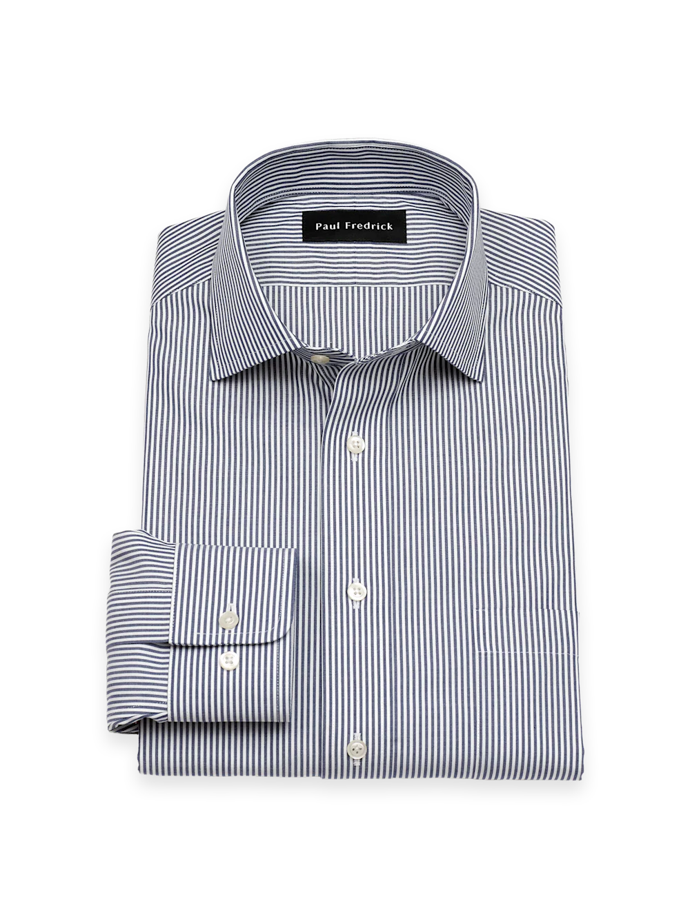 Non-Iron Cotton Pinpoint Solid Spread Collar Dress Shirt - Blue Stripe