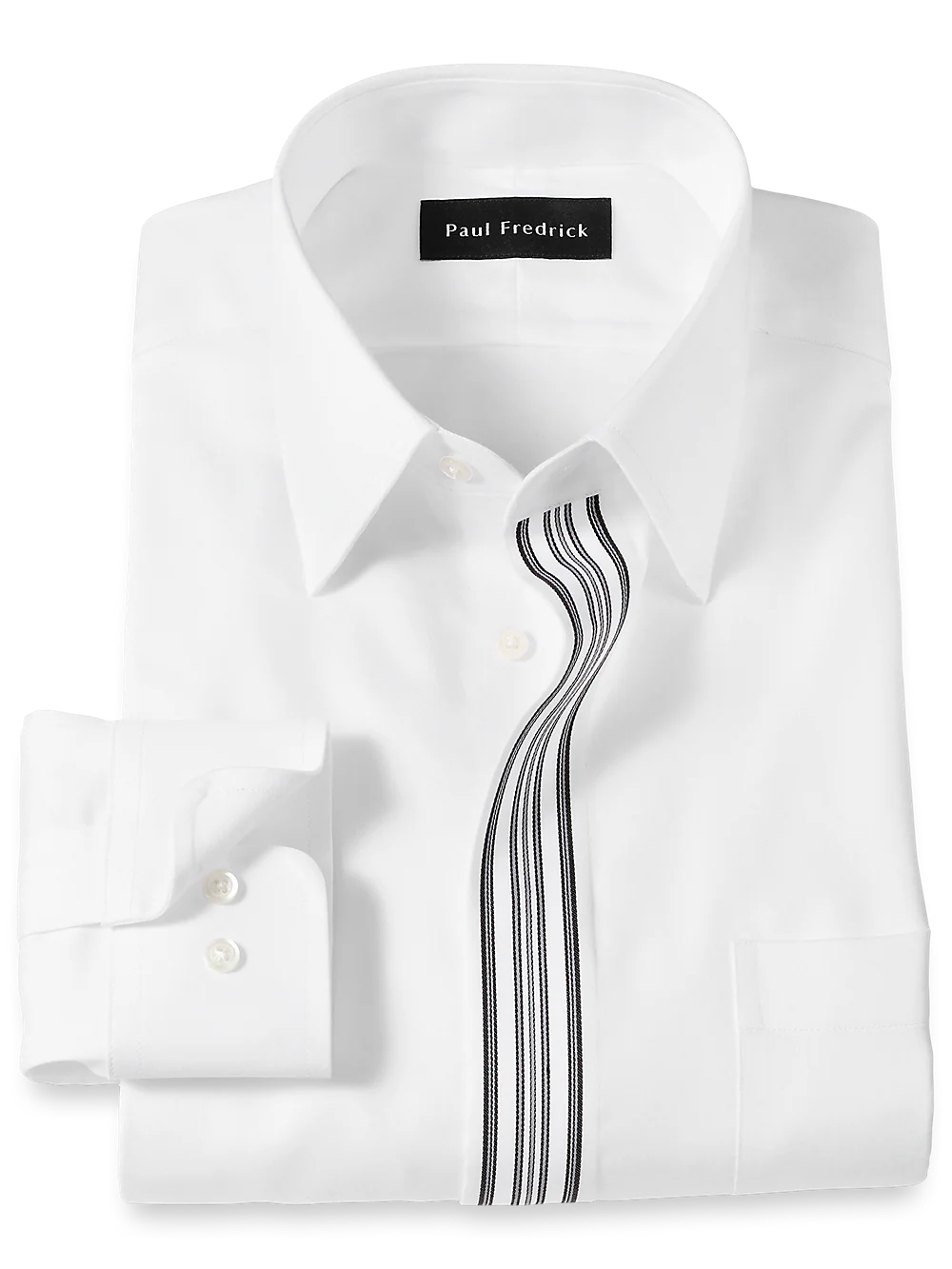 Non-Iron Cotton Solid Dress Shirt With Contrast Trim - White/black