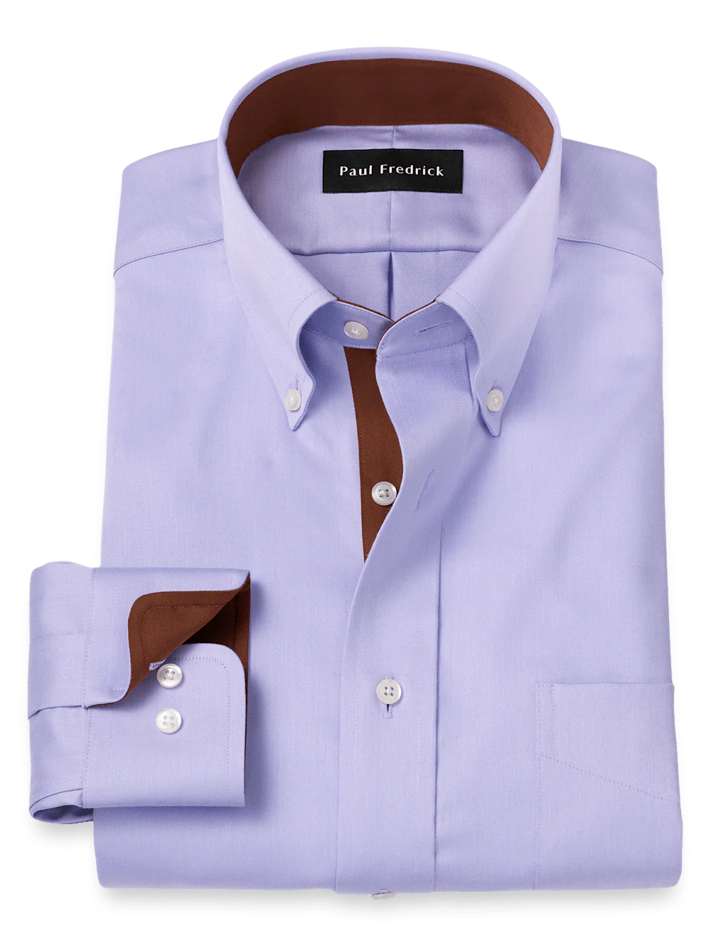 Non-Iron Cotton Solid Dress Shirt With Contrast Trim - Lavender