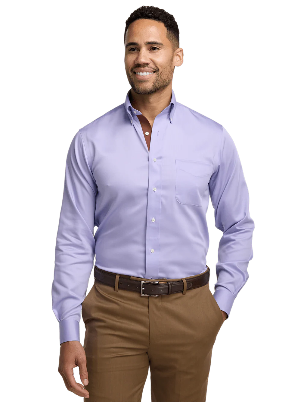 Non-Iron Cotton Solid Dress Shirt With Contrast Trim - Lavender - Image 2