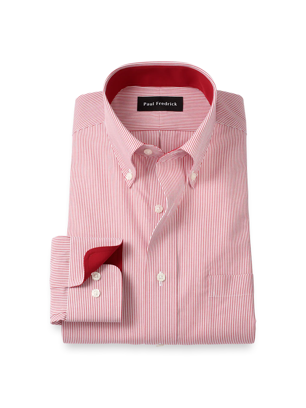 Non-Iron Cotton Stripe Dress Shirt With Contrast Trim - Red