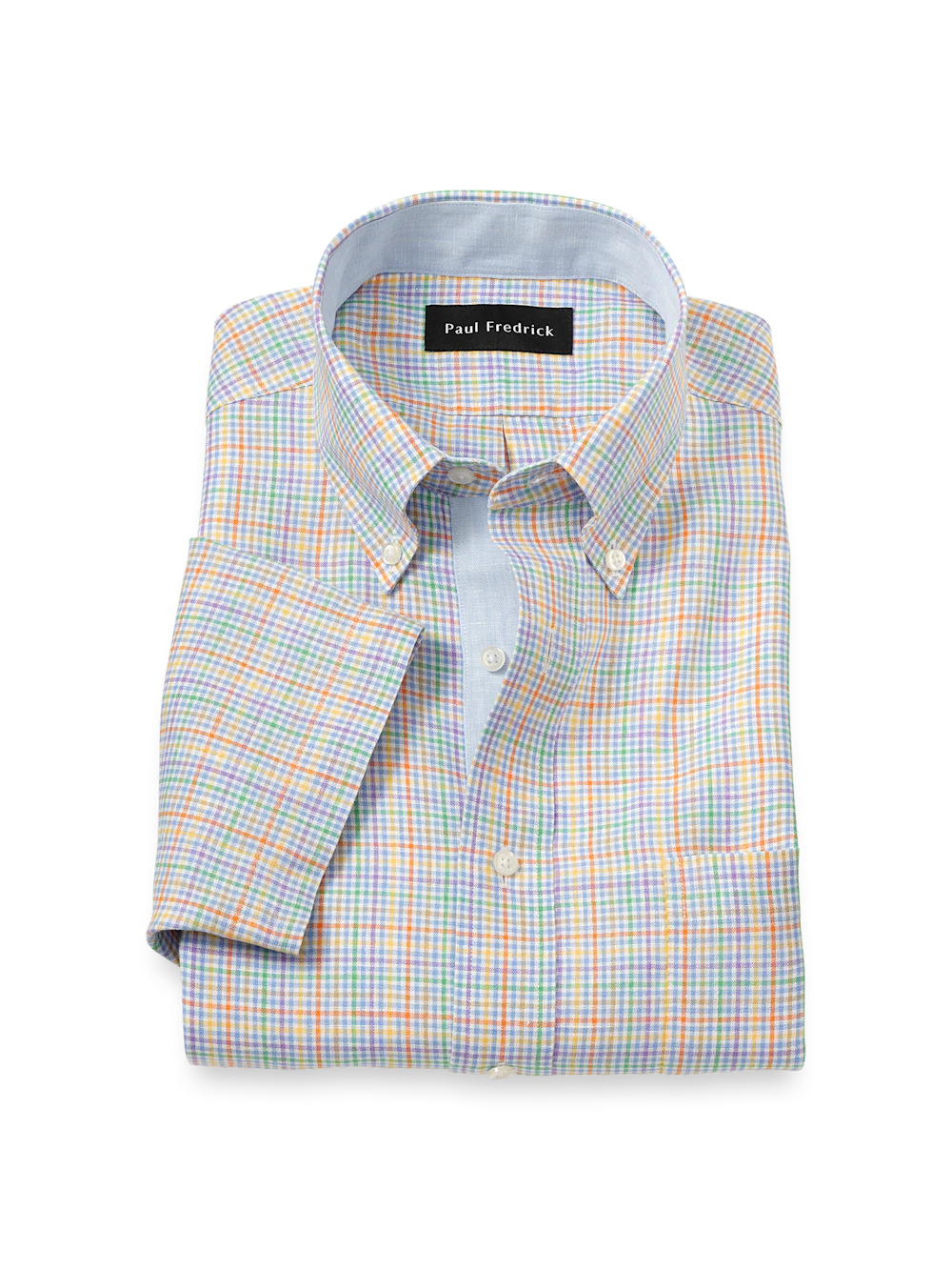 Non-Iron Linen Plaid Dress Shirt With Contrast Trim - Multi