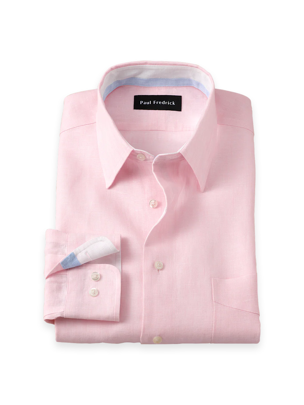 Non-Iron Linen Solid Dress Shirt With Contrast Trim - Pink