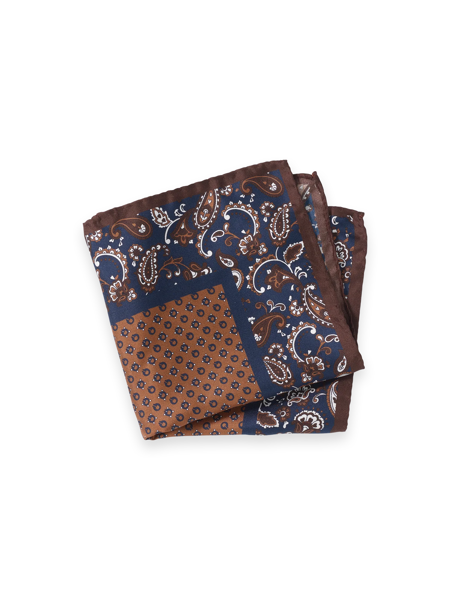 Paisley Silk Pocket Square - Brown/navy