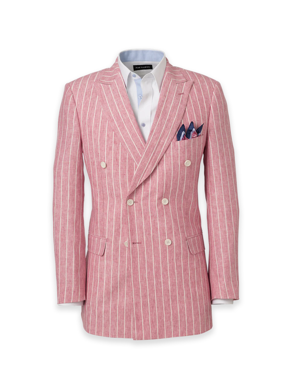 Pinstripe Linen Double Breasted Peak Lapel Suit Jacket - Pink/white