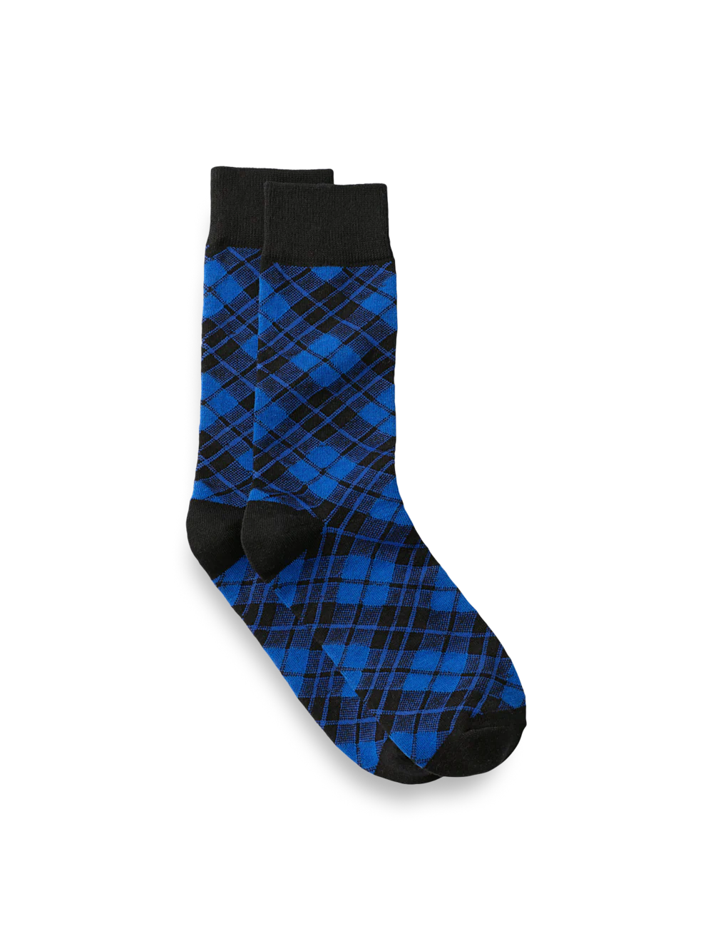 Plaid Cotton Blend Socks - Blue/black