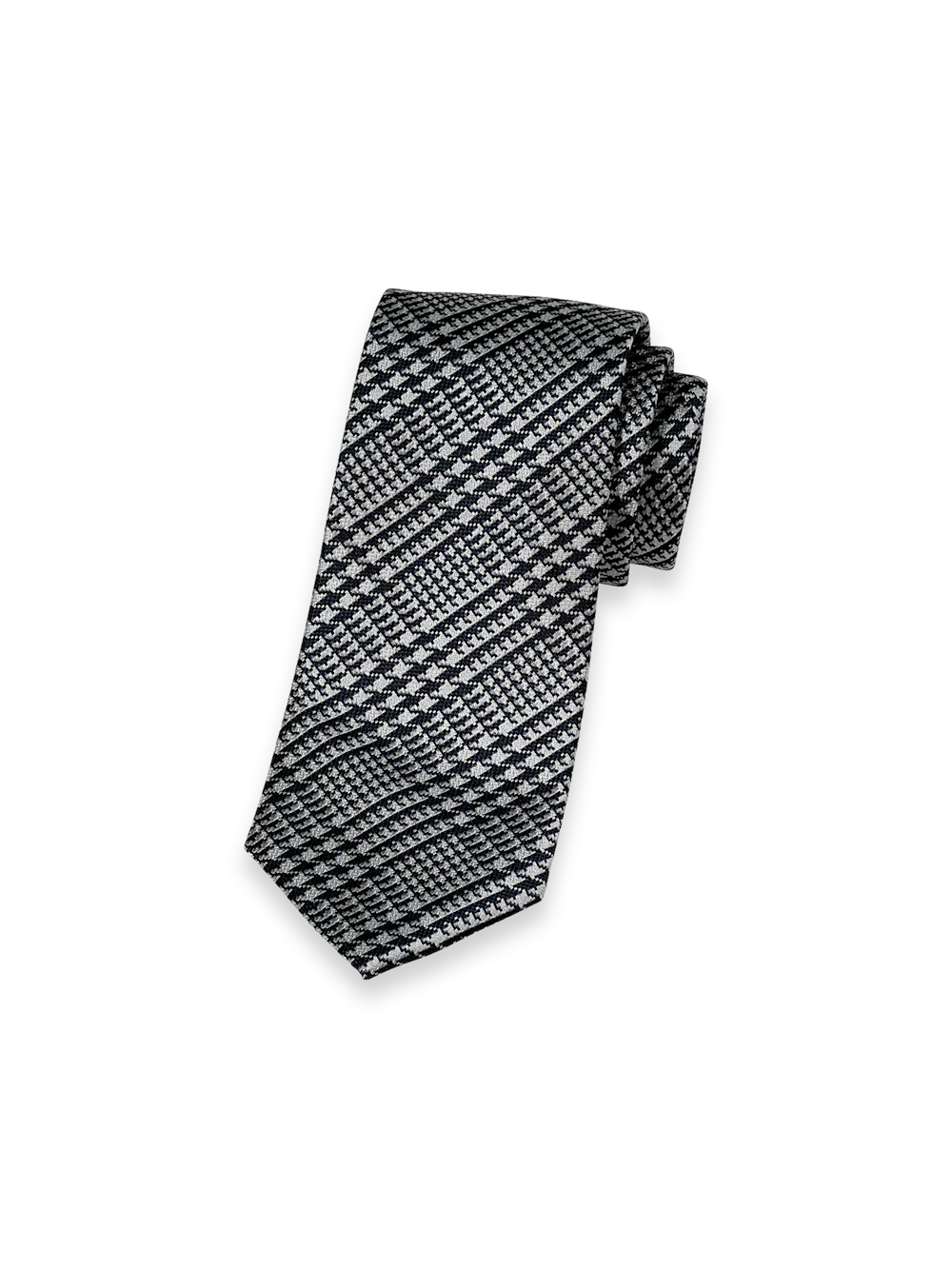 Plaid Houndstooth Woven Silk Tie - Black/grey