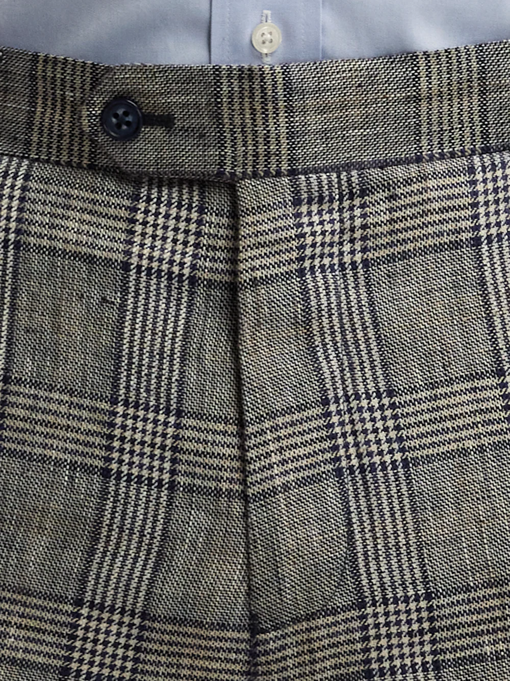 Plaid Linen Flat Front Suit Pants - Tan/blue Plaid - Image 5