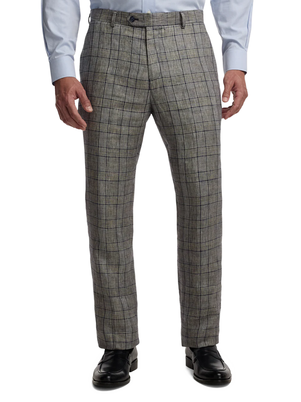 Plaid Linen Single Breasted Notch Lapel Suit - Tan/blue Plaid - Image 8