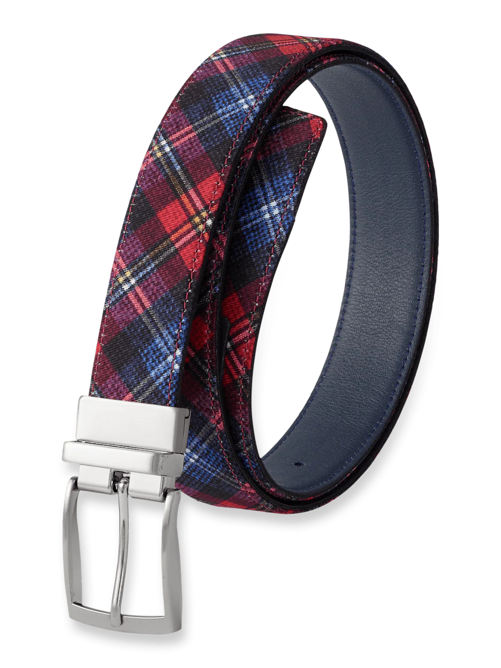 Plaid Reversible Belt - Red/navy