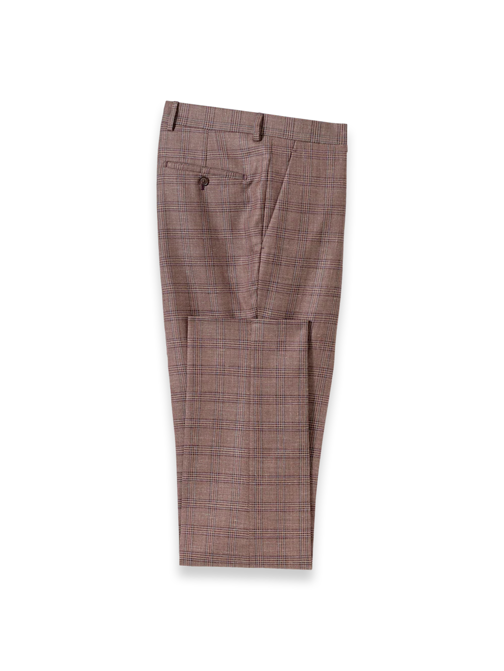 Plaid Linen Blend Flat Front Suit Pants - Wine Plaid
