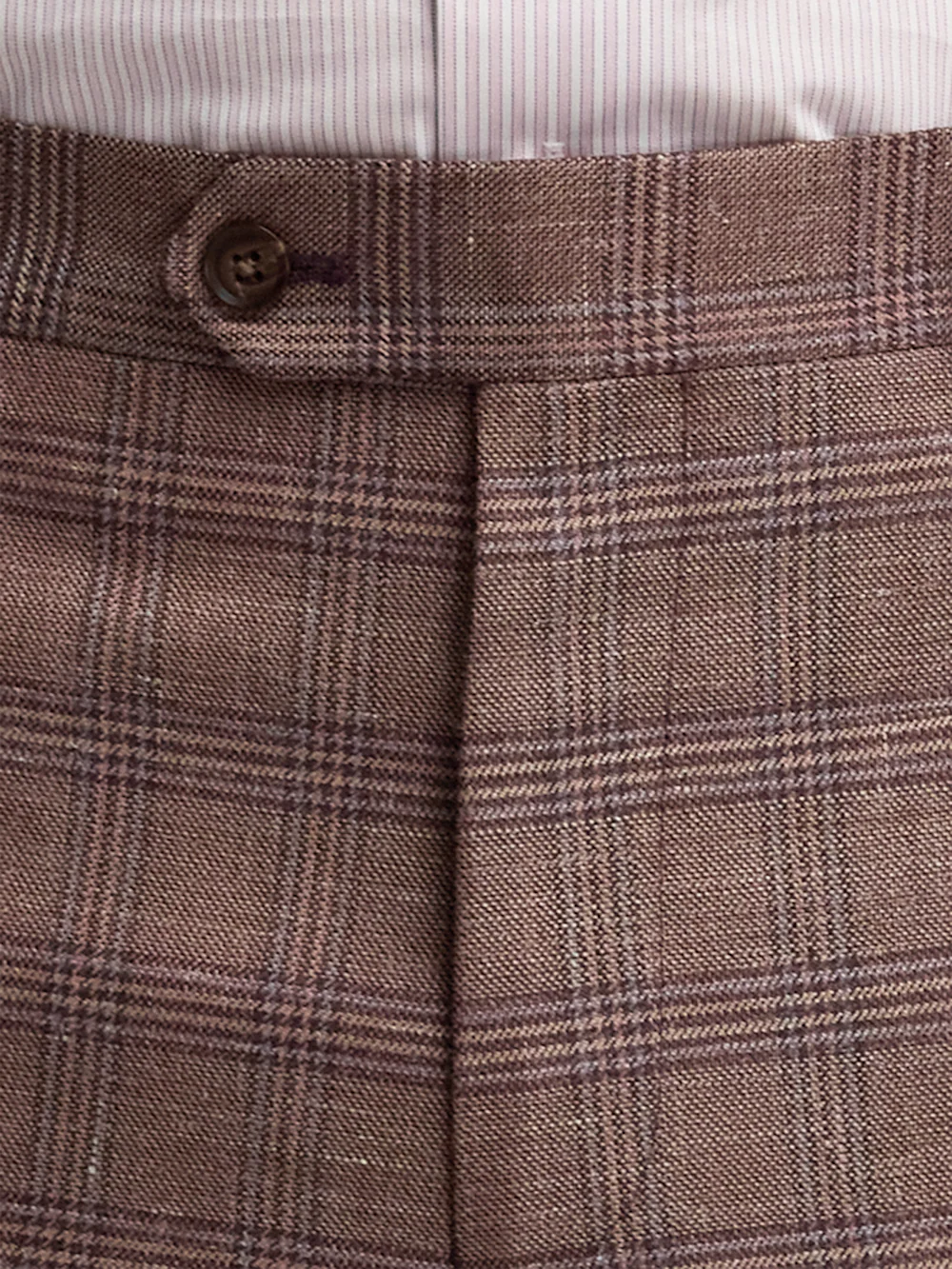 Plaid Linen Blend Flat Front Suit Pants - Wine Plaid - Image 5