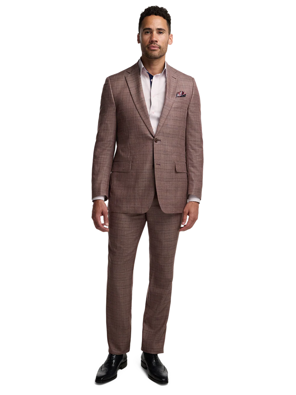 Plaid Wool Blend Single Breasted Notch Lapel Suit - Wine Plaid - Image 2