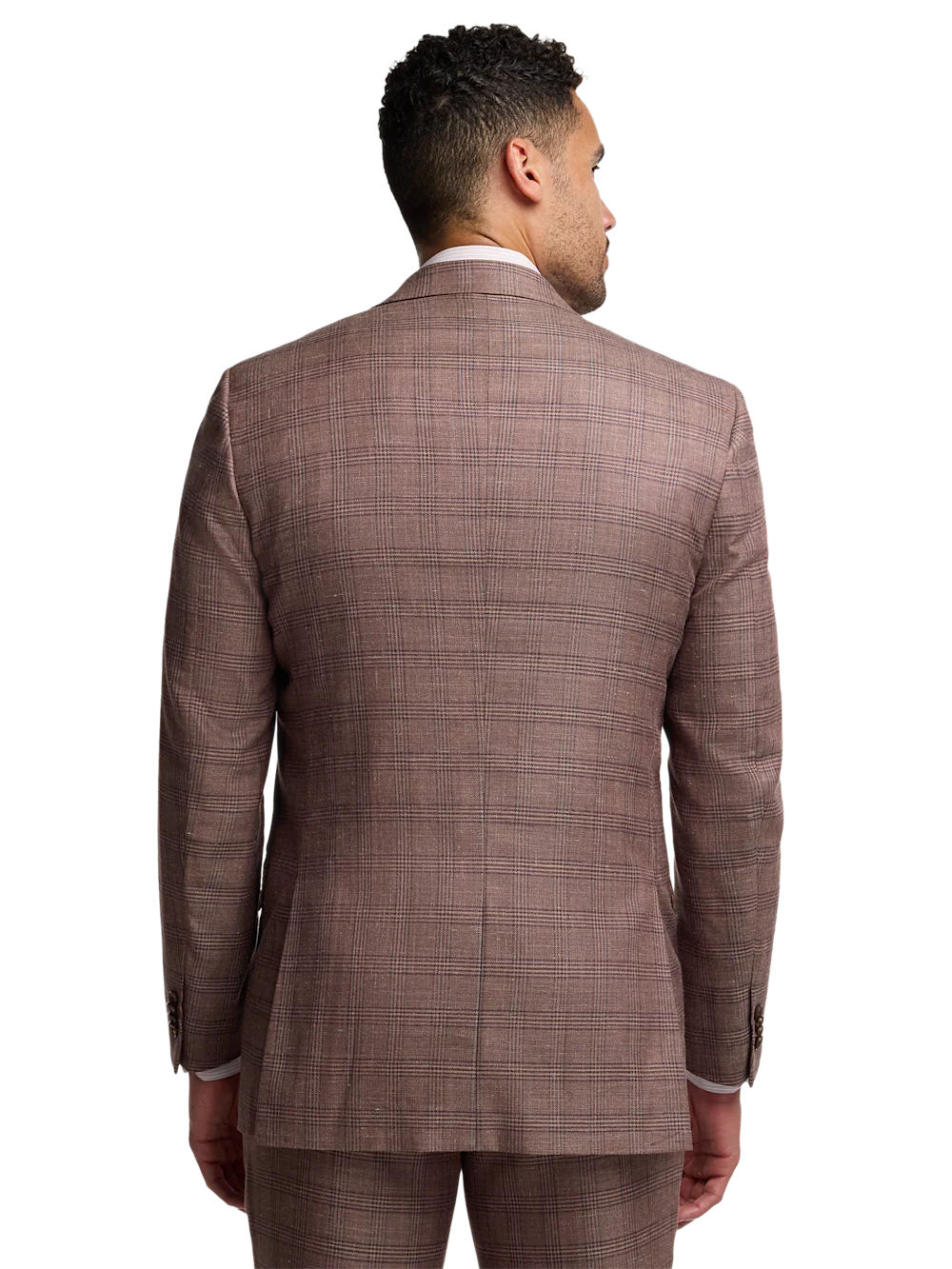 Plaid Wool Blend Single Breasted Notch Lapel Suit - Wine Plaid - Image 7