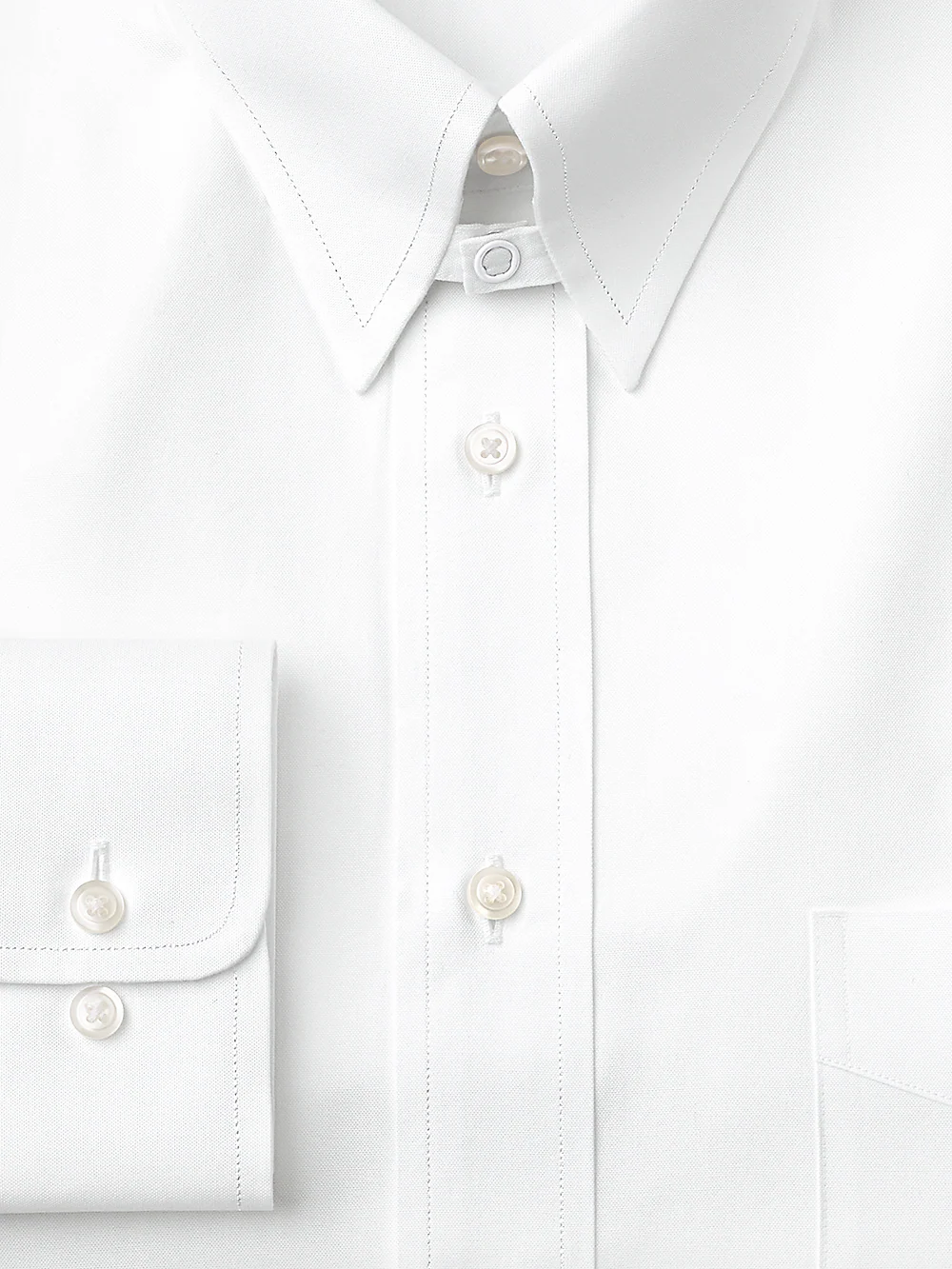 Pure Cotton Pinpoint Solid Color Snap Tab Collar Dress Shirt - Blue - Image 2