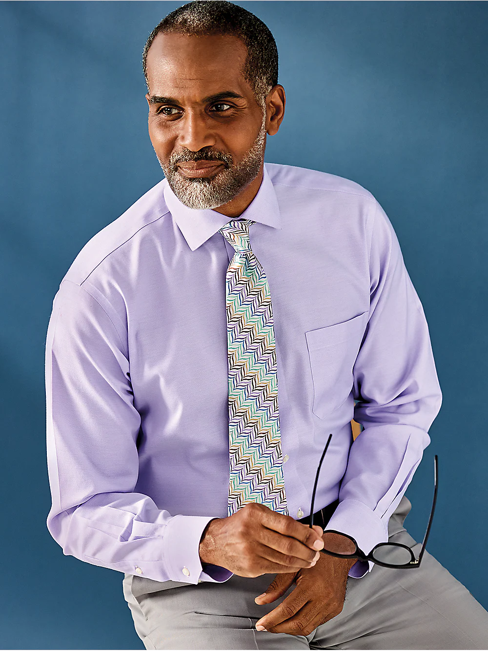 Royal Oxford Comfort Stretch Non-Iron Solid Dress Shirt - Lavender - Image 2