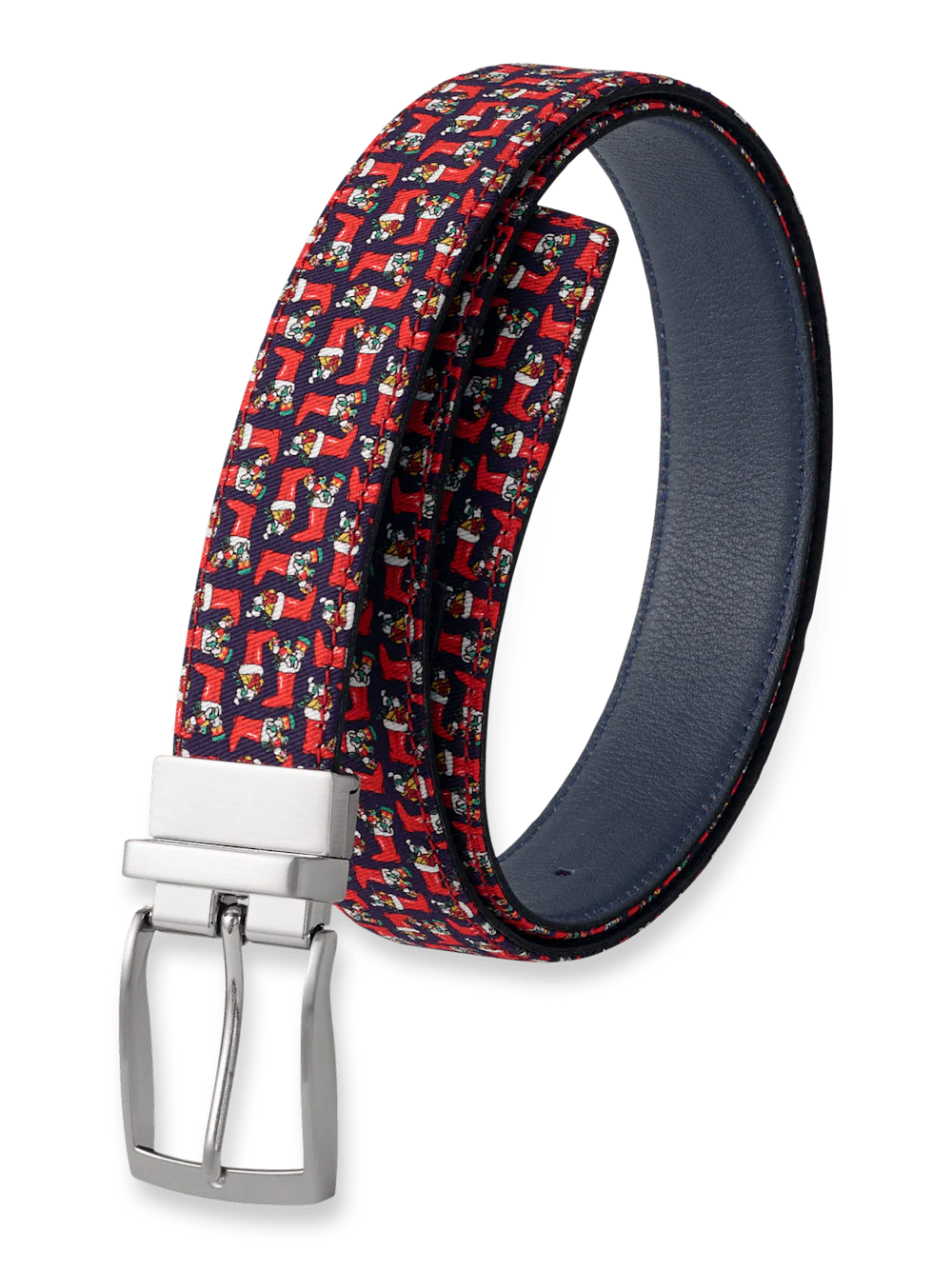 Stockings Motif Reversible Belt - Navy/red