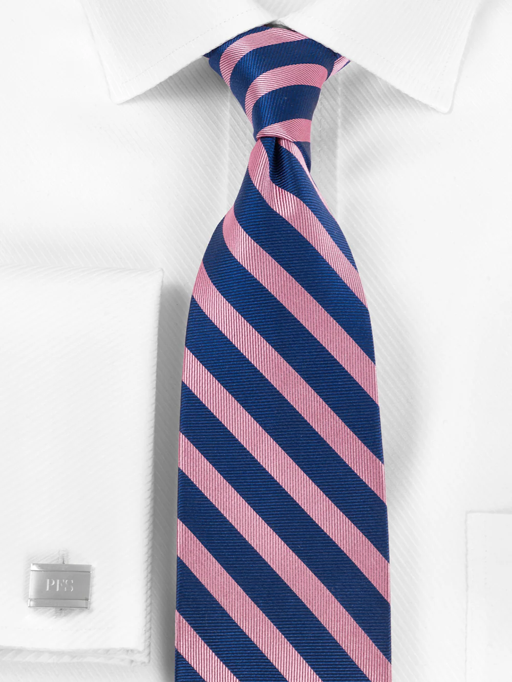 Stripe Woven Silk Tie - Pink/navy - Image 2