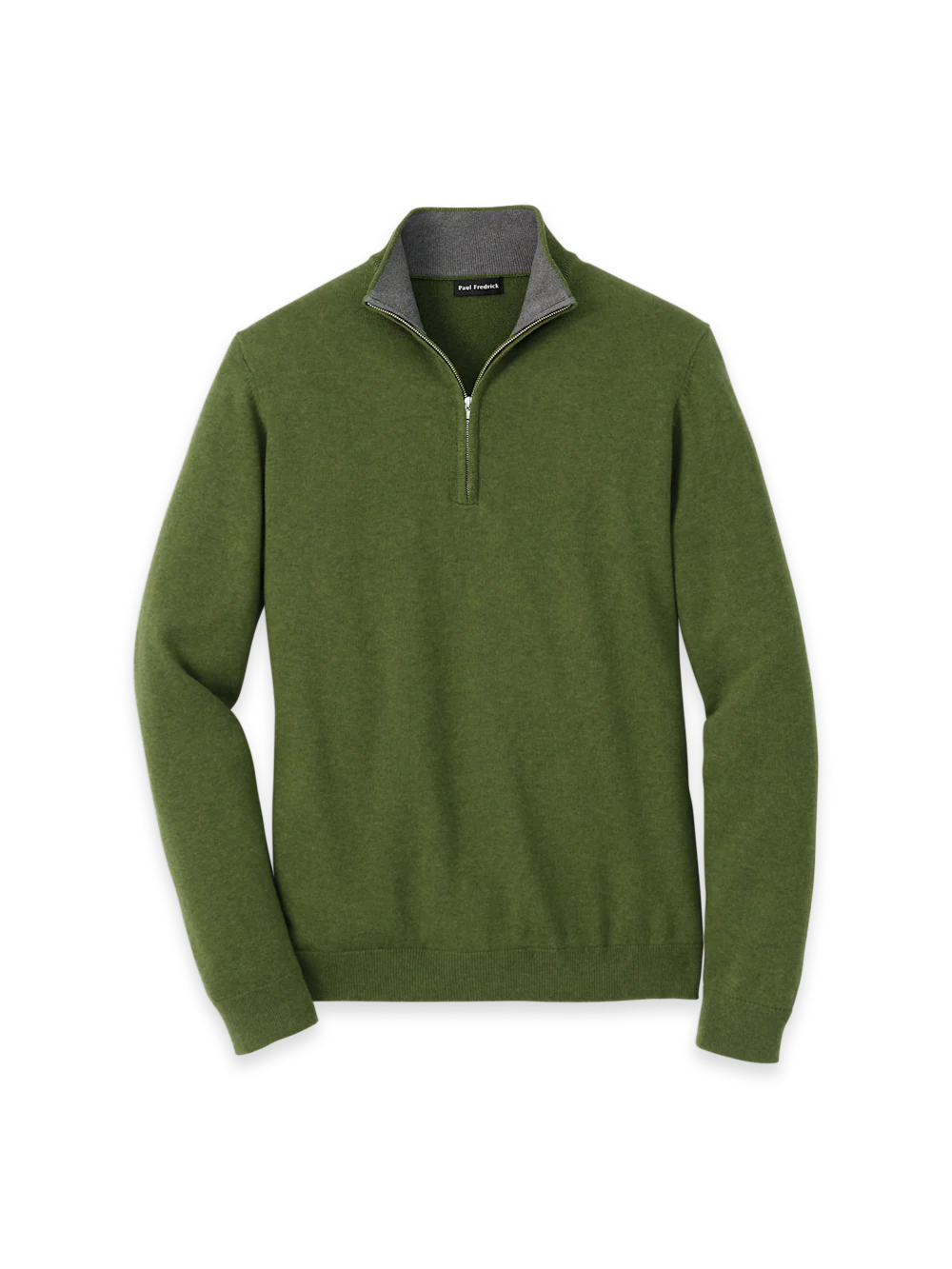 Supima Cotton Quarter Zip Mock Neck Sweater - Olive