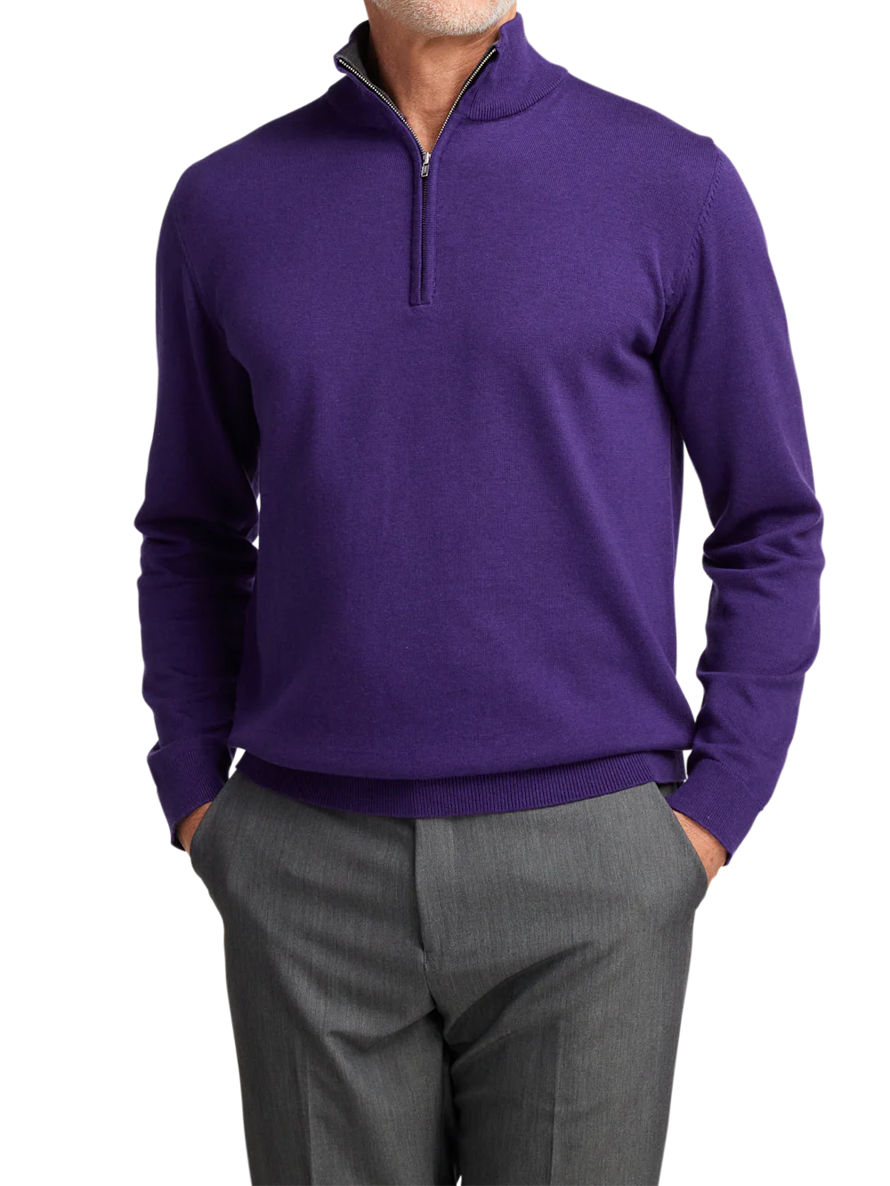 Supima Cotton Quarter Zip Mock Neck Sweater - Plum - Image 2