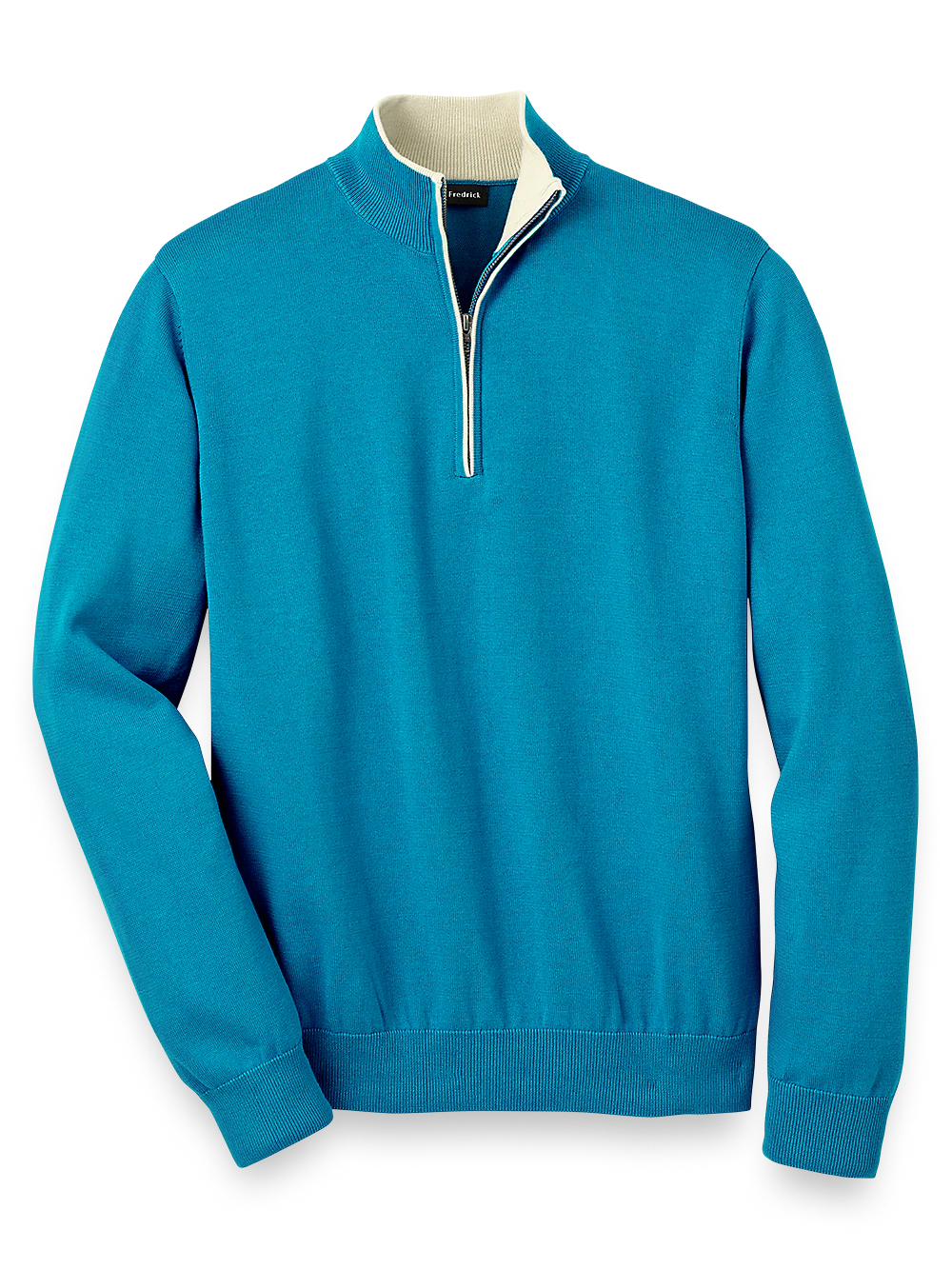 Supima Cotton Zip Mock Neck Sweater - Turquoise