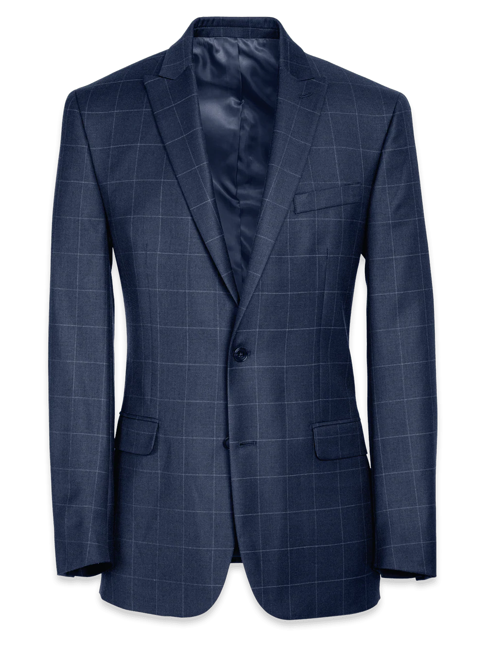 Tailored Fit Essential Wool Peak Lapel Suit Jacket - Navy Windowpane